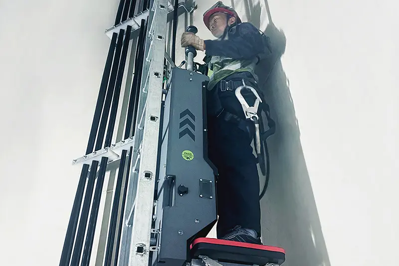 A tower climbier machine is an ideal solution for working inside a wind turbine tower